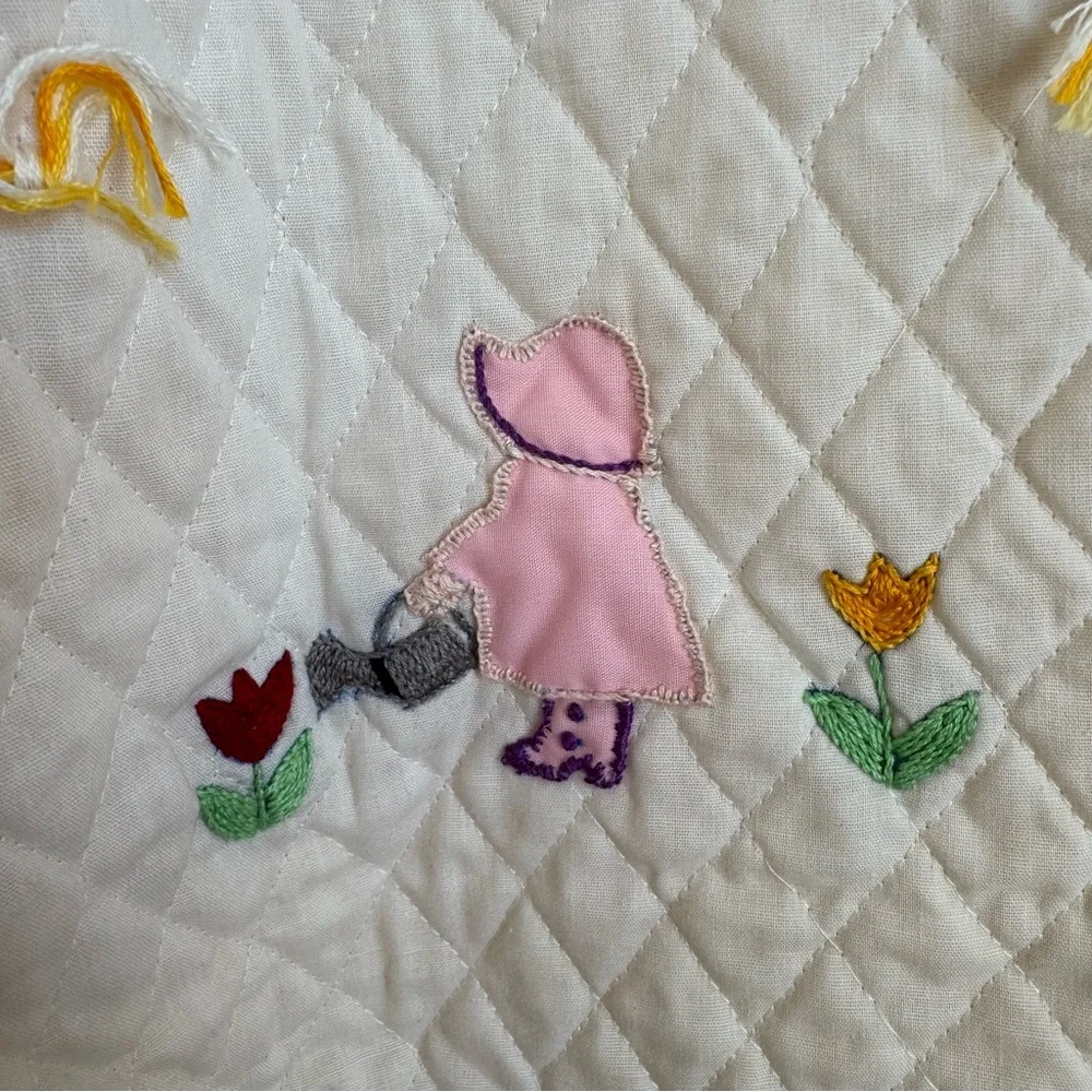 Vintage Hand Stitched Embroidered Aplique Baby Quilt Unisex